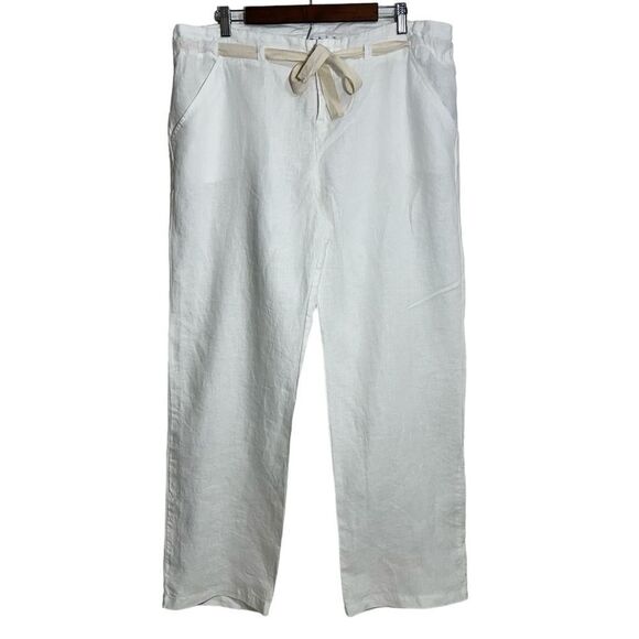 Johnny Was White Linen Drawstring Pants Size XL